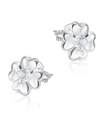 Four Leaf Clovers With CZ Stone Silver Ear Stud STS-5144